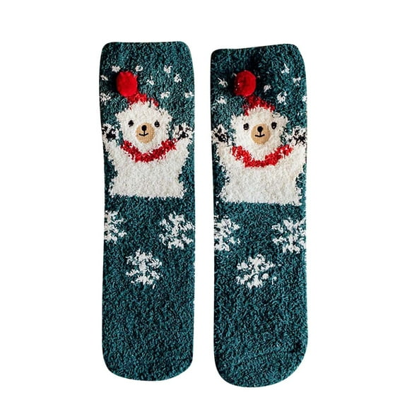 EnJoCho Clearance Christmas Socks Warm Coral Velvet Thick Christmas Socks Sleep Cartoon Floor Fuzzy Christmas Socks Adult Xmas Winter Themed Charming Socks Heated Socks Bulk Red Green Cute&Fun