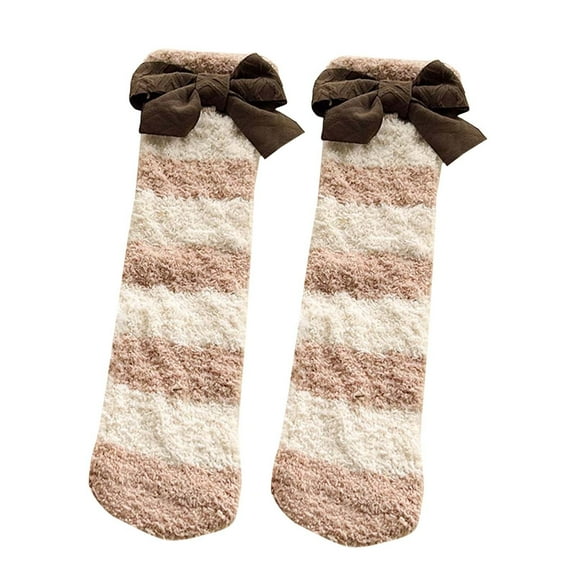 EnJoCho Clearance Cute Socks for Women Womens Fuzzy Socks Cozy Winter Warm Soft Cute Bowknot Fuzzy Home Slipper Socks Adult Xmas Winter Themed Charming Socks Heated Socks Bulk Red Green Cute&Fun