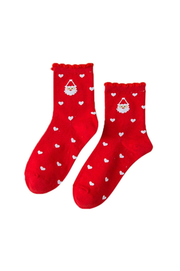 Clearance Fall Socks Women Warm Christmas Fashion Windproof Printing Mid Tube Socks Long Tube Cotton Adult Xmas Winter Themed Charming Socks Heated Socks Bulk Red Green Cute&Fun
