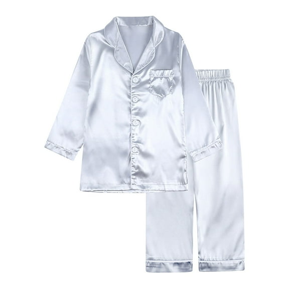 EnJoCho Clearence Baby Silk Pajama Set - Satin Short Sleeve 2-Piece Sleepwear Button Down Top & Pants Loungewear for Toddler Girls Boys
