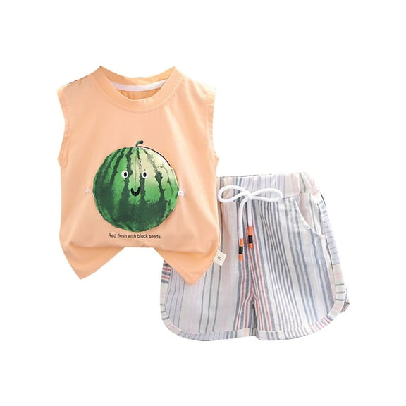 EnJoCho Clearence Boys Tropical 2-Piece Set - Watermelon Pattern Sleeveless Tank Top   Adjustable Tie Shorts, Summer Beach Party Outfit for Toddlers
