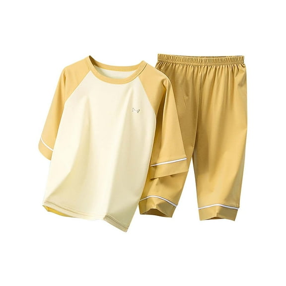 EnJoCho Clearence Children’s 3/4 Sleeve T-Shirt & Elastic Waist Trouser Set - Lightweight Cotton Blend Home Clothes for Summer Fall Everyday Wear