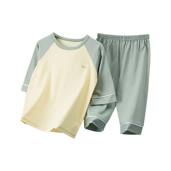 EnJoCho Clearence Children’s 3/4 Sleeve T-Shirt & Elastic Waist Trouser Set - Lightweight Cotton Blend Home Clothes for Summer Fall Everyday Wear