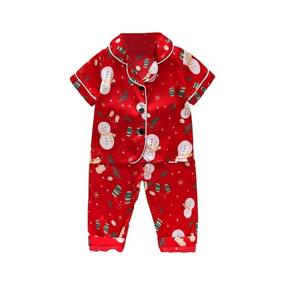 EnJoCho Clearence Kids 2-Piece Pajama Set Short Sleeve Top & Long Pants with Front Button Closure - Comfy Cotton Loungewear for Playtime & Bedtime