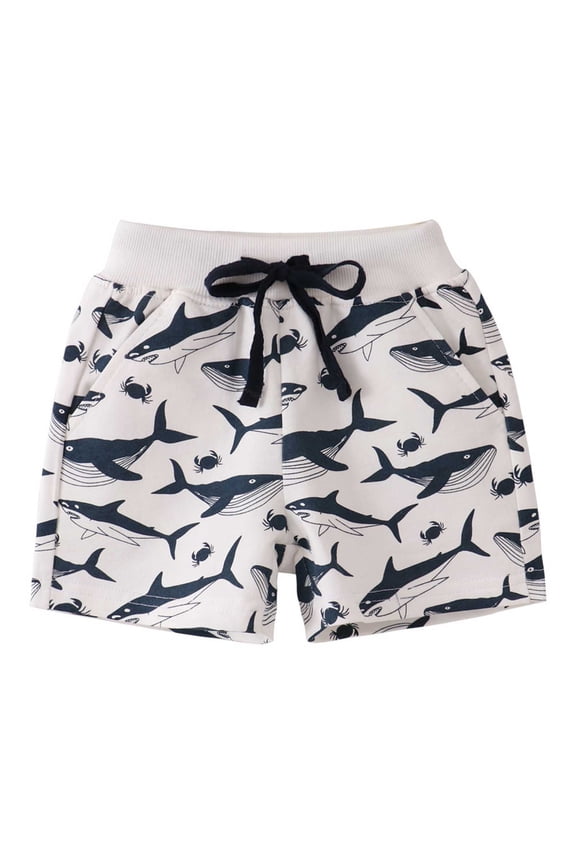 Clearence Kids Summer Boys Fish Print Shorts - Whimsical Ocean Animal Design Cotton Shorts with Elastic Waist - Cute Toddler Baby Girls Boys Spring Play Clothes