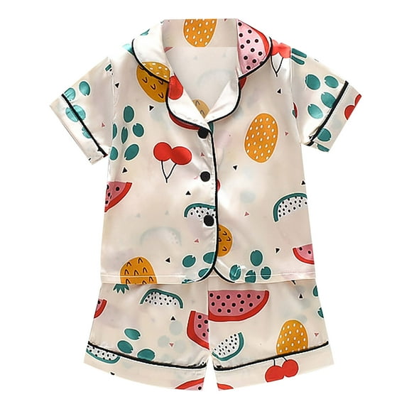 EnJoCho Clearence Toddler Kids Baby Boys Girls Premium Satin Pajama Set - Short Sleeve Cartoon Shirt & Breathable Shorts Kids Luxe Sleepwear Cozy Home Outfit