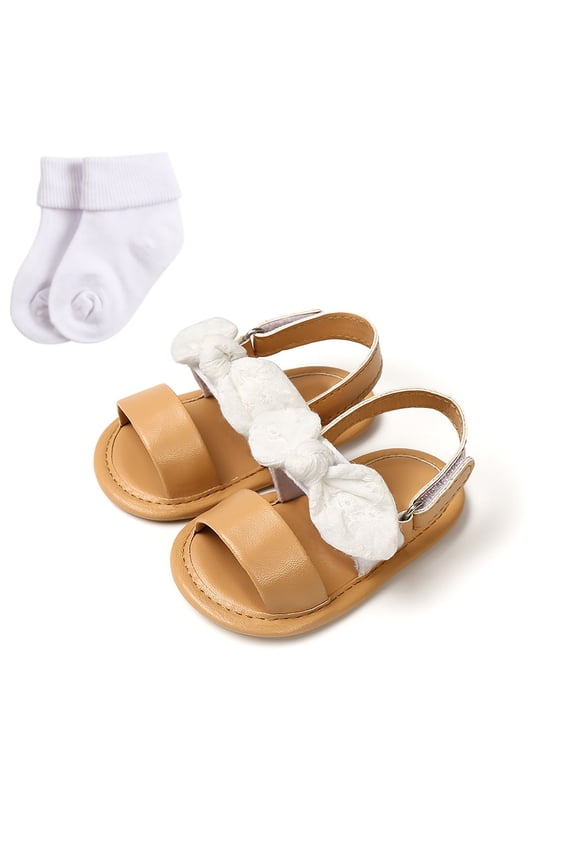 Colorblock Baby Boy Girl Sandals with Detachable Socks & Hook-Loop Closure, Breathable Flat Sole Toddler Shoes for Boys & Girls Spring/Summer Wear