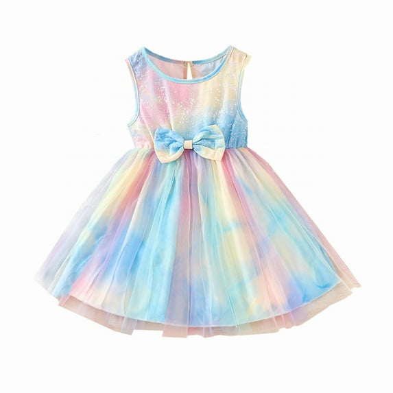 EnJoCho Colorful Sleeveless Princess Tulle Dress Colorful Sleeveless Princess Tulle Dress Kids' Sleeveless Rainbow Tulle Dress Little Children Girl Summer Trendy Dress Outfits Cute Dresses 2-3 Years