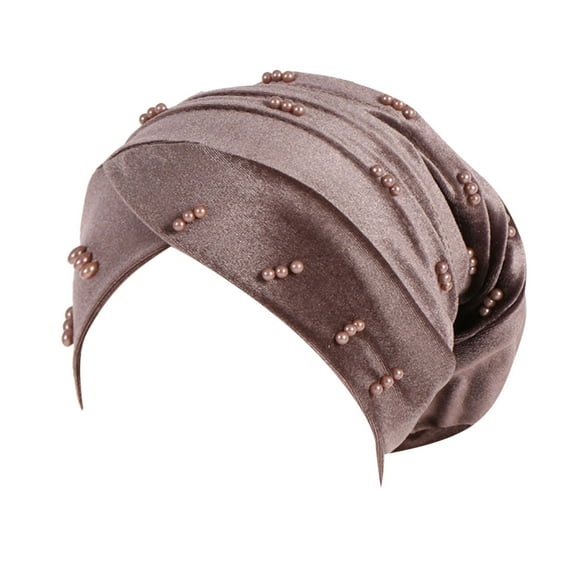 EnJoCho Comfort Hair Cover for Women Large Elastic Solid Color Comfortable Flat Hat Pearl Cap Nail Bead Pile Cap Breathable Head Wraps