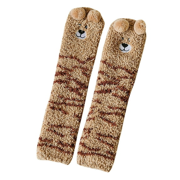 EnJoCho Cozy Fleece-Lined Home Socks For Ladies Children Adult Stockings Autumn And Winter Fashion Cute Cartoon Animal Thickened Comfortable Floor Socks Non Slip