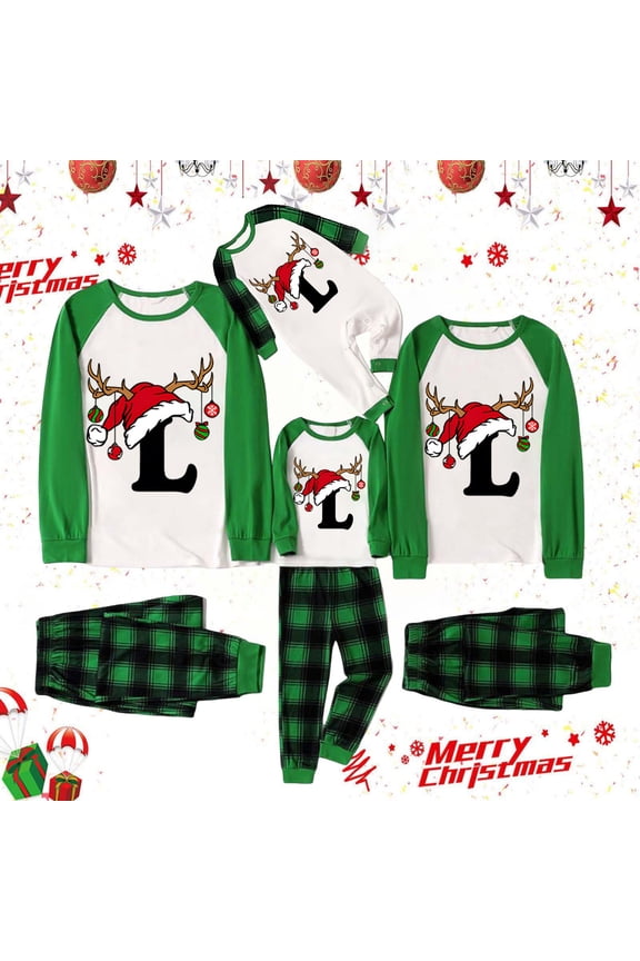 Custom Family Christmas Pajamas Matching Sets A-Z Letter Graphic 2024 Chrsitmas Pajamas for Women Men Couples Pjs Long Sleeve Christmas Family Sleepwear With Holiday Prints