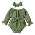 thumbnail image 1 of EnJoCho Cute Bodysuit for Children Baby Girl Romper Long Sleeved Bow Solid Color Harness Outside Bodysuit Romper Jumpsuit Clothes Baby Kids Trendy Comfort Bodysuit Outfits, 1 of 7