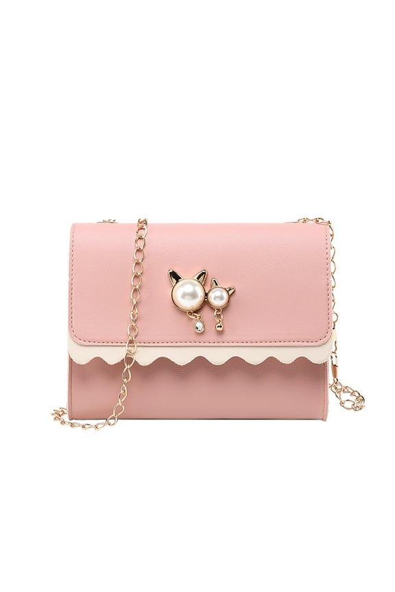 Cute Cat Pearl Pendant Small Square Bag Wild Shoulder Messenger Bag Trendy Casual Crossbody Bags for Men Women Clearance