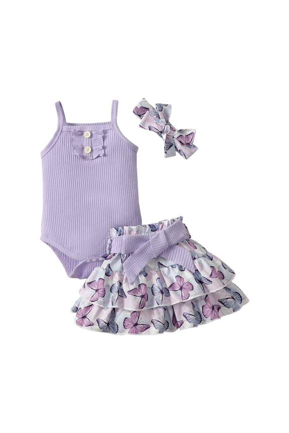 Cute Outfit Teen Children's Clothing Girls Summer Purple Sleeveless Top Butterfly Shorts Kids Set Babies Summer Little Girls Trendy Clothing Set 9-12 Months