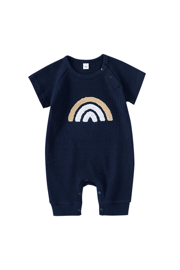 Cute Romper for Baby Toddler Boys Girls Short Sleeve Romper Rainbow Prints Ribbed Summer Bodysuits Toddler Girl Boy Summer Trendy Bodysuit Outfits