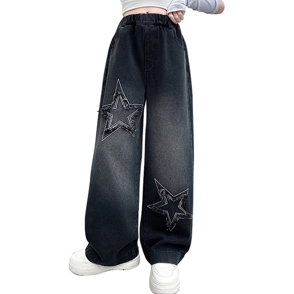 EnJoCho Cute Star Patchwork Baggy Jeans Women Girls High Waisted Straight Leg Loose Fit Vintag𝖾 Denim Pants 𝖸𝟤𝖪 Streetwear Casual Trousers