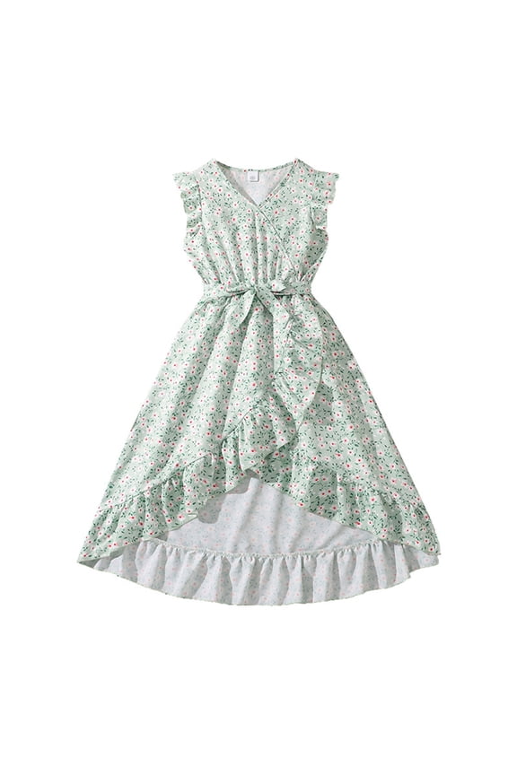 Cute Sundres𝗌es for Teen Girls, Girls Summer Dress Short Sleeve Floral Pleated Tunic Midi Dresses Kids Casual Elegant Outfit 8-12 Years Easter Dress Little Girls
