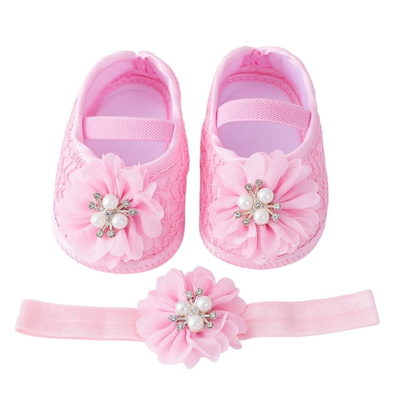 EnJoCho Cute Walking Shoes for Toddler Girls Baby Shoes with Hair Band Fashion Soft Soled Toddler Shoes Versatile Dress Flower Princess Shoes Baby Girl Shoes 0-6 6-12 Months