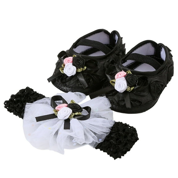 EnJoCho Cute Walking Shoes for Toddler Girls Baby Shoes Plus Headband Set Cute Baby Princess Shoes with Dress Shoes Baby Girl Shoes 0-6 6-12 Months