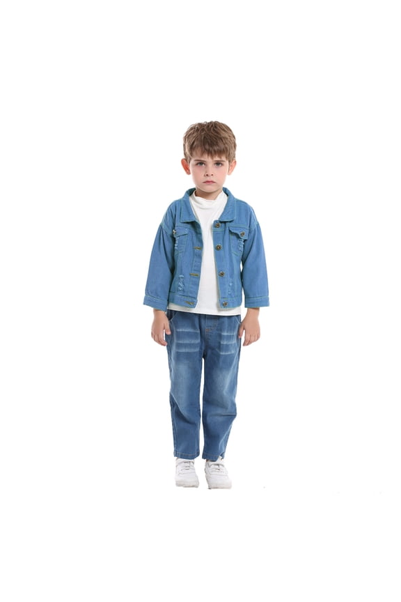 Denim Jacket for Toddler Baby Boys Girls Casual Outerwear Clothing Distressed Jean Jacket Top Cowboy Fall & Toddler Fall