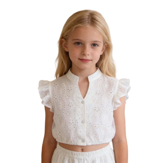 EnJoCho Dirndl Blouse Girls Soft Oktoberfes𝗍 Puff Short Sleeved V Neck Shirt Kids Fashion Floral Embroidered Button Top Shirt Athletic Summer Casual Tops