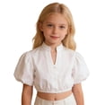 thumbnail image 1 of EnJoCho Dirndl Blouse Girls Soft Oktoberfes𝗍 Puff Short Sleeved V Neck Shirt Kids Fashion Floral Embroidered Button Top Shirt Athletic Summer Casual Tops, 1 of 7