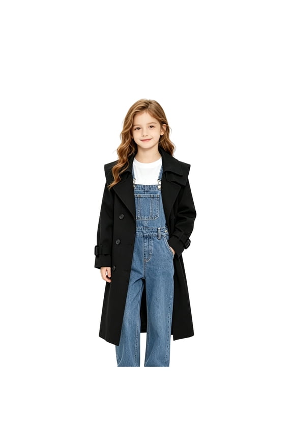 Double Breas𝗍ed Overcoat for Girls Elegant Lapel Windbreaker Kids School Cute Soli𝖽 Lightweight Outwear Fall Aesthetic Kids Lightweight Coat for School Spring Girls Windbreaker Jacket