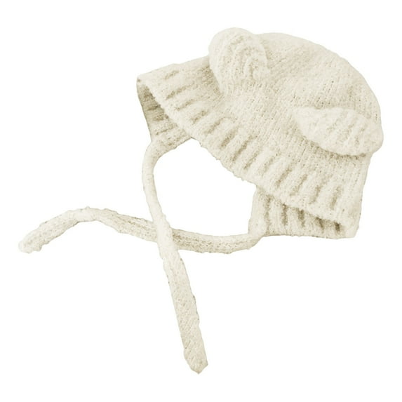 EnJoCho Ear Lace Up Winter Hat Women Solid Color Bear Ear Decor Knitted Hat Daily Accessories Men And Women Pom Beanie Ladies Elegant Winter Knit Cap Female Vintage Knit Slouchy Hat