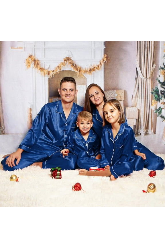 Family Christmas Long Sleeve Loungewear Sets Personalized Family Christmas Long Sleeve Pajamas Satin Silk Pajamas Solid Family Matching Sleepwear Loungewear Nightwear Pants Set For Men