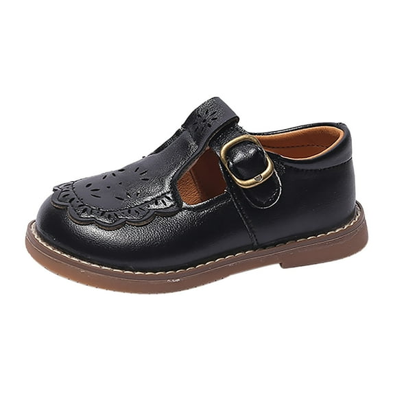 EnJoCho Fashion Autumn Leather Shoes toddler Girls Casual Shoes Thick Sole Round toe Buckle Dress Shoes Children School Sports Shoes Indoor Outdoor Wear Black