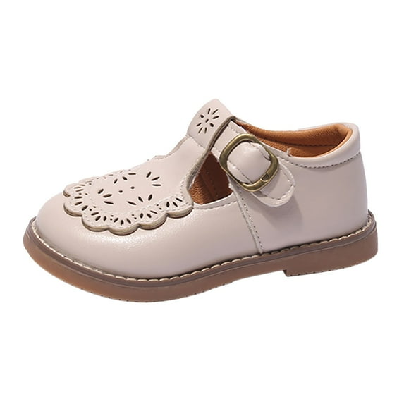 EnJoCho Fashion Autumn Leather Shoes toddler Girls Casual Shoes Thick Sole Round toe Buckle Dress Shoes Children School Sports Shoes Indoor Outdoor Wear Black