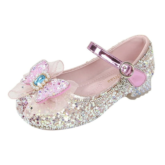 EnJoCho Fashion Glitter Princess Shoes toddler Girls Casual Performance Shoes Thick Sole Round toe Buckle Dress Shoes Mesh Bow Children Birthday Party Shoes Indoor Outdoor Wear