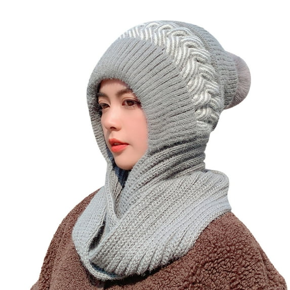 EnJoCho Female Classic Ribbed Knit Beanie Women Winter Slouchy Knit Warm Hats Wool Cap Scarf Integrated Pullover Cap Cute Parent Child Knitted Hat Unisex Pom Knit Winter Hat