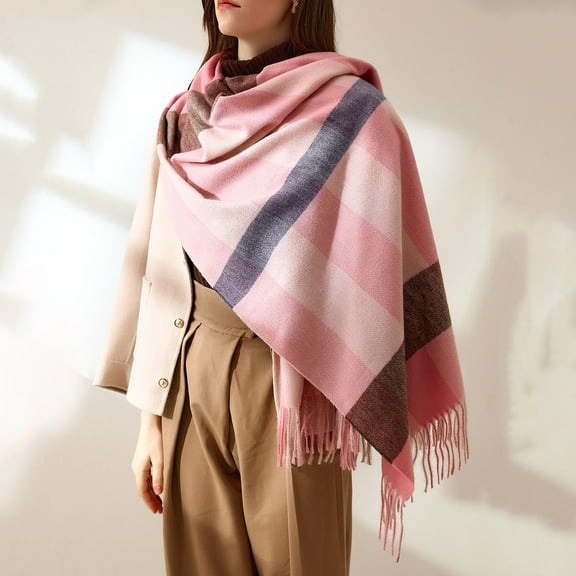 EnJoCho Female Cozy And Warm Neck Scarf Women'S Autumn And Winter Colorful Plaid Shawl Thickening Warm Fringe Scarf Scarf Soft And Comfortable Scarves For Women
