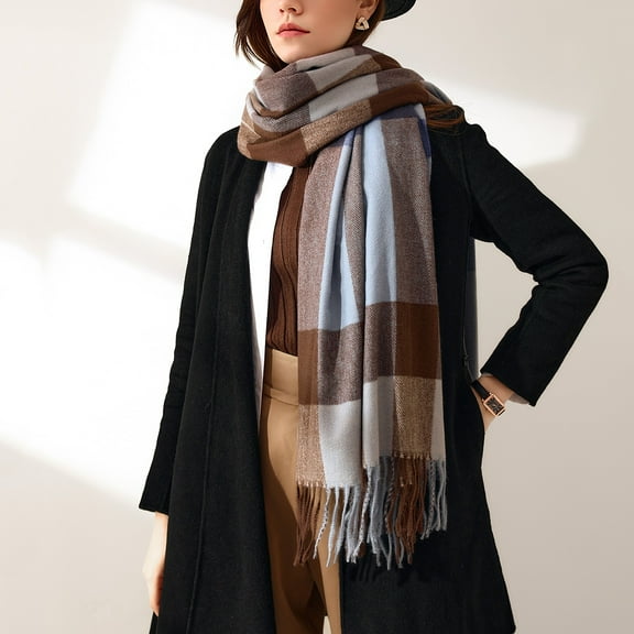 EnJoCho Female Cozy And Warm Neck Scarf Women'S Autumn And Winter Colorful Plaid Shawl Thickening Warm Fringe Scarf Scarf Soft And Comfortable Scarves For Women