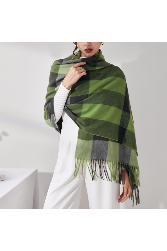 Female Cozy And Warm Neck Scarf Women'S Autumn And Winter Colorful Plaid Shawl Thickening Warm Fringe Scarf Scarf Soft And Comfortable Scarves For Women