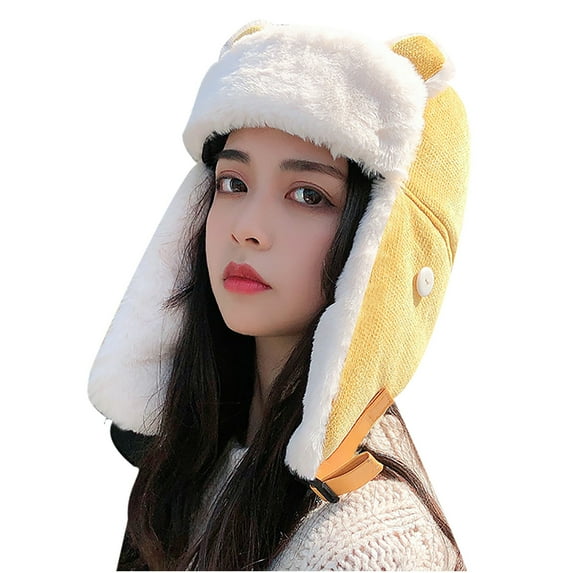 EnJoCho Female Snowproof Quilted Trapper Hat Ladies Soft Sherpa-Lined Hat With Ear Flaps Winter Adult Cute Windproof Warm Ear Protection Face Protection Adult Hat Unisex Pom Knit Winter Hat