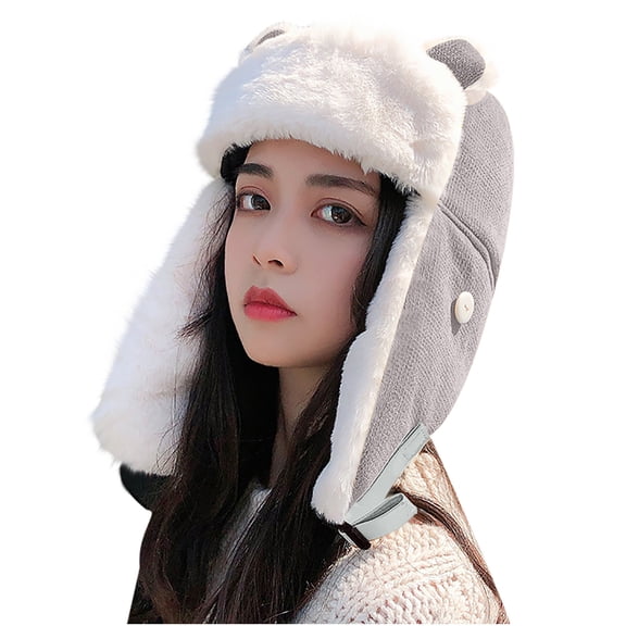 EnJoCho Female Snowproof Quilted Trapper Hat Ladies Soft Sherpa-Lined Hat With Ear Flaps Winter Adult Cute Windproof Warm Ear Protection Face Protection Adult Hat Unisex Pom Knit Winter Hat