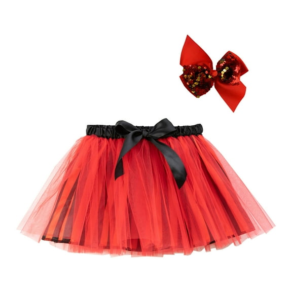 EnJoCho Festivity Tulle Dance Skirt For Children Tiered Tulle Skirt Puffy Skirt With Satin Bow Kids Girls Ballet Skirts Party Patchwork Color Tulle Dance Skirt Hairpin Set Ruffled Dance Skirt