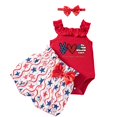 thumbnail image 1 of EnJoCho My First 4th of July Baby Boy Outfit Baby Girls 4th of July 𝖱omper Dress Sleeveless Stars Stripes Print Jumpsuit with Headband Independence Day Clothes, 1 of 8