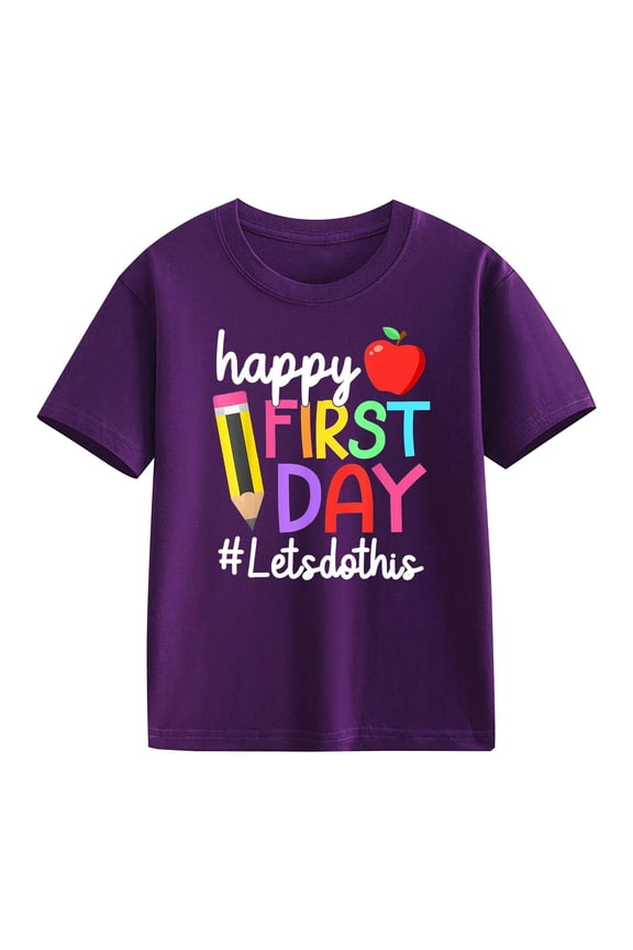First Day of School Shirt Boys Girls Back-to-School Colorful Letter Crew Neck T-Shirts First Grade Teacher Graphic Casual Tee Toddler Boy Girl Class T-Shirt Set