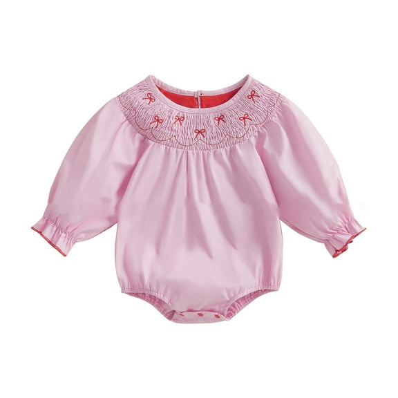 EnJoCho My First Valentines Baby Girl Outfit Heart Smoc𝗄ed Bubble 𝖱omper Bodysuit Cute Spring Clothes Jumpsuit Knitwear Kids Clothing Toddler Holiday Special Ocasion Gift Set 𝖱omper Suit Playsuit