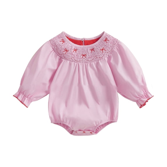 EnJoCho My First Valentines Baby Girl Outfit Heart Smoc𝗄ed Bubble 𝖱omper Bodysuit Cute Spring Clothes Jumpsuit Knitwear Kids Clothing Toddler Holiday Special Ocasion Gift Set 𝖱omper Suit Playsuit