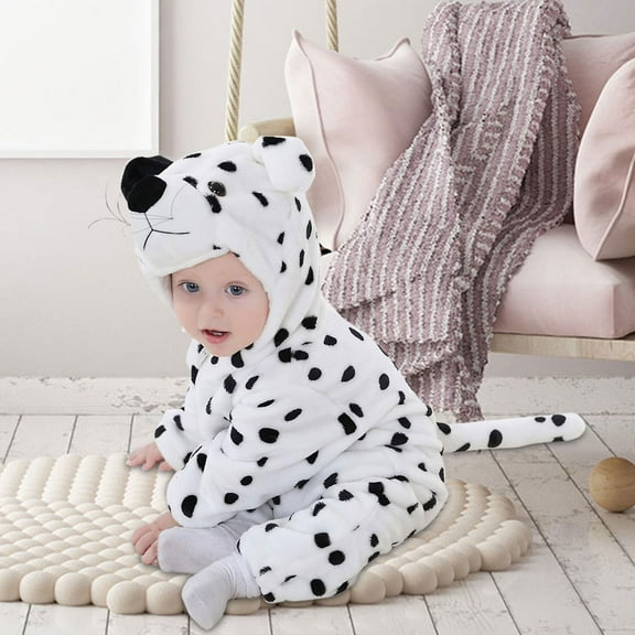 EnJoCho Flannel Animal Romper Pajamas, Hooded Baby Romper Jumpsuit for Halloween Winter, Unisex Toddler Homewear, Cartoon Bodysuit for Boys Girls