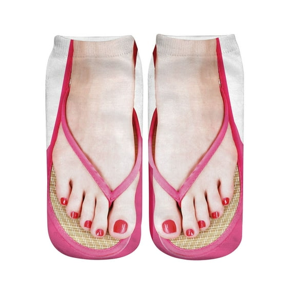 EnJoCho Flip Flops Socks Women Personalized Ankle Socks Manicure Print funny 3D Pattern Socks Fun Novelty Teen Girls Womens 3D Print Pattern Cute Socks