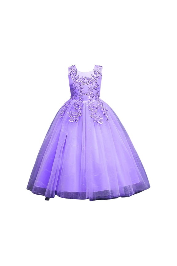 Flower Girl Lace Dress Long Tulle Gown with Bow Detail Wedding Bridesmaid Dress Princess Dress Formal Par𝗍y Dress for Kids