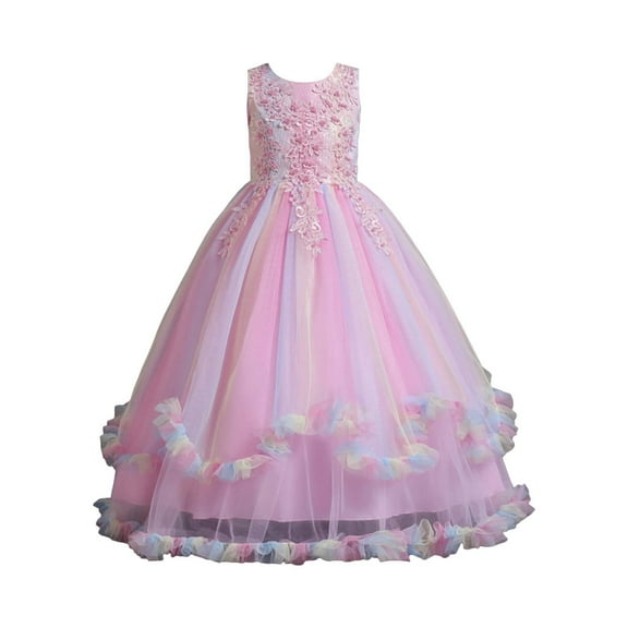 EnJoCho Flower Girl Maxi Dress Boho Wedding Gown Lace Bridesmaid Dress with Floral Embroidery Princess Pageant Dress Long Tulle Skirt Dress