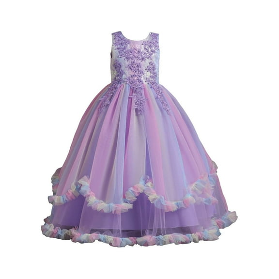 EnJoCho Flower Girl Maxi Dress Boho Wedding Gown Lace Bridesmaid Dress with Floral Embroidery Princess Pageant Dress Long Tulle Skirt Dress