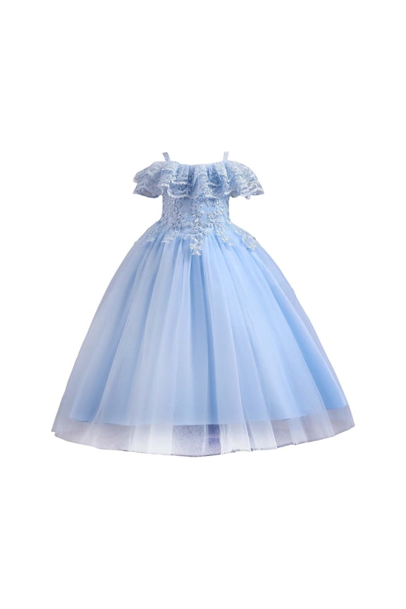 Flower Girl Tutu Dress Embroidered Sleeveless Tulle Gown Wedding Par𝗍y Dress Bridesmaid Pageant Dress Birthday Celebration Long Skirt