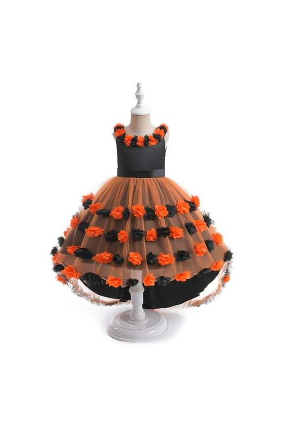 Flower Girl Wedding Dress with 3D Lace Appliques, Princess Tutu Bridesmaid Gown 𝖳railing Formal Prom Pageant Dress